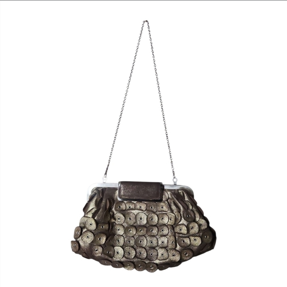 ANNABEL INGALL | Gold / Brown Leather Chain Strap Purse / Clutch